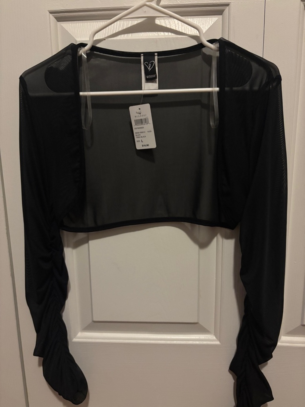 Windsor Black Sheer Cropped Bolero with Ruched Sleeves